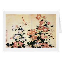 桔梗, 北斎 Glockenblume und Libelle, Hokusai, Ukiyoe Grußkarten