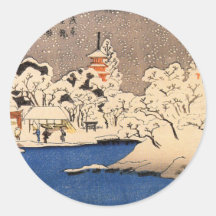 雪の浅草, 国芳 Snowy Asakusa, Kuniyoshi, Ukiyo-e Sticker