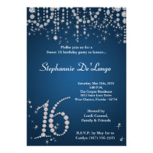 12x18 blauer Diamant-Bonbon 16 Geburtstags-Einladu