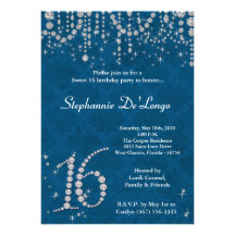 12x18 blauer Diamant-Bonbon 16 Geburtstags-Einladu