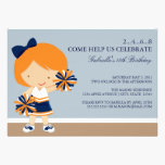 12x18 blaues/orange Cheerleader-Geburtstags-Party  einladungen
