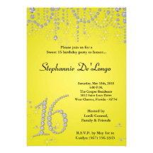 12x18 gelber Diamant-Bonbon 16 Geburtstags-Einladu