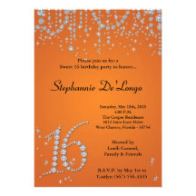 12x18 orange Diamant-Bonbon 16 Geburtstags-Einladu