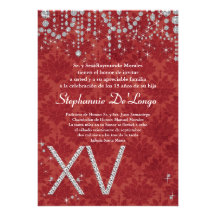 12x18 rote Diamant Quinceanera Geburtstags-Einladu