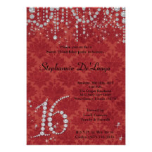 12x18 roter Diamant-Bonbon 16 Geburtstags-Einladun