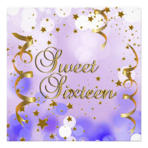 16. Geburtstag 16 Geburtstags-Party-lila Goldstern Personalisierte Einladungskarten