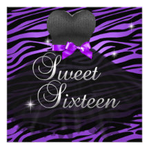 16. Geburtstag-Bonbon16 lila schwarzes Zebra-Kleid Individuelle Ankündigungen