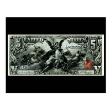 1896 US fünf Dollar-silbernes Zertifikat Postkarten