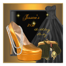 21. Geburtstags-Party-Schuh-Goldorange Schwarzes Ankündigungskarten