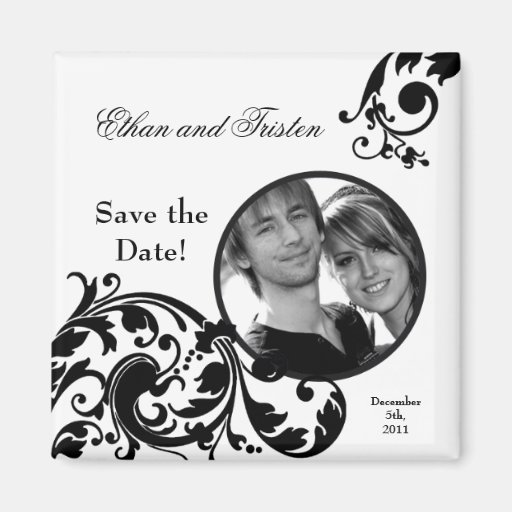 2"" Save the Date Schwarz-weißes Blumen des Magnet