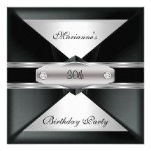 30. Geburtstags-Party-elegantes schwarzes Silber a Ankündigungskarten