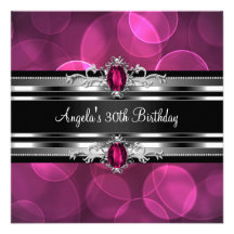 30. Geburtstags-Party-Rosa-Edelstein-Blasen-Silber Individuelle Ankündigskarten