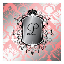 311 Ooh La-La-korallenrote Damast-Babyparty Individuelle Einladung