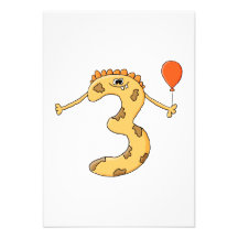 3. Geburtstag. Gelbe Geburtstagsmonsterkarikatur Personalisierte Ankündigungskarte