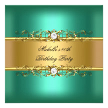 40. Geburtstags-Party-Jade-grünes Golddiamant-Juwe Ankündigungskarte
