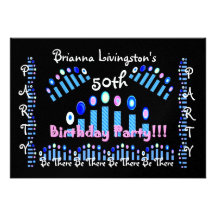 50. Geburtstags-Party Einladung - blaue Kerzen