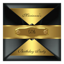 50. Geburtstags-Party-elegantes schwarzes Gold auf Ankündigungskarten