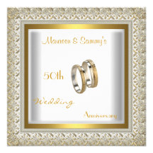 50. Jahrestags-Wedding weißes Gold elegant Ankündigungskarten