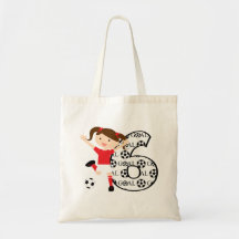 6. Geburtstags-rotes und weißes Fußball-Mädchen 1 Taschen