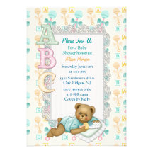 ABC-Teddybär-Duschen-Einladung - Pfirsich und Aqua