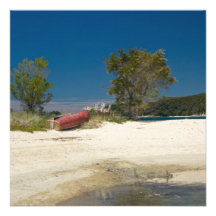 Abel Tasman N.P. Beach u. rotes Boot Ankündigungskarten