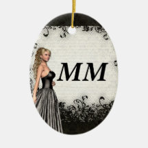 Abschlussballmädchen in einem schwarzen Kleid Weihnachtsbaum Ornamente