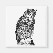 Adler-Eulen-Vintager hölzerner Stich Kühlschrankmagnet