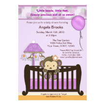 Affe-Babyparty-Einladungs-Lavendel CJL