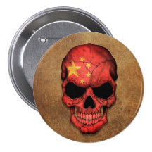 Aged and Worn Chinese Flag Skull Pins