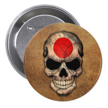 Aged and Worn Japanese Flag Skull Pins