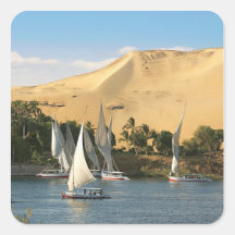 Ägypten, Assuan, der Nil, Felucca Segelboote, 2 Quadrataufkleber