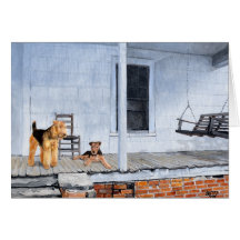 Airedale-Terrier auf der Veranda Grußkarten