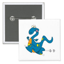 alberner niedlicher laufender blauer Dino-Dinosaur Anstecknadelbutton