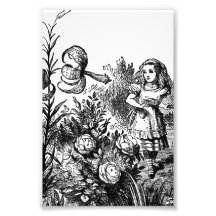Alice spricht mit Garten-Blumen Photos