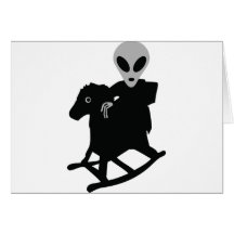 alien auf Schwingpferdeikone Grußkarten