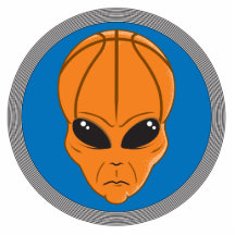 alienhauptbasketballblau und -orange fotoskulpturen