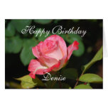 Alles- Gute zum Geburtstagrosa und weiße Rose Deni Grußkarte