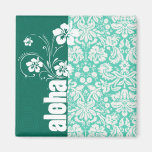 Aloha; Seafoam Green Damask Fridge Magnet