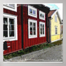 Alte skandinavische Häuser Plakatdruck