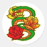 Alte Skool Schlange u. Rosen-Tätowierung Aufkleber