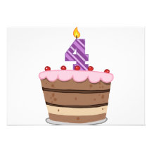 Alter 4 auf Geburtstags-Kuchen Personalisierte Einladung
