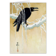 Amsel im Schnee, Ikeda Koson Karte