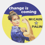 "Änderung ist kommendes" Mccain/Palin Republikaner Runde Sticker