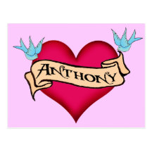 Anthony - kundenspezifische Herz-Tätowierungs-T-Sh Postkarte
