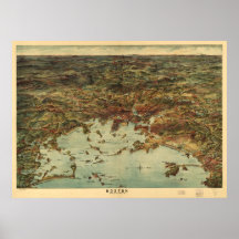 Antike panoramische Karte Bostons Massachusetts 19 Posterdrucke