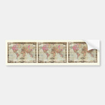 Antike Weltkarte durch John Colton, circa 1854 Autosticker