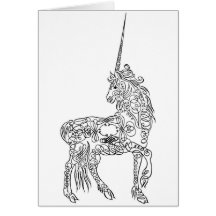 Antiker Stift blühen KalligraphieUnicorn Karte