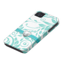 Aqua-blaues und weißes Damast-Muster mit Monogramm Case-Mate iPhone 4 Hüllen