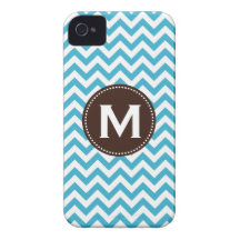 Aqua-blaues weißes Monogramm-Zickzack Muster iPhone 4 Case-Mate Hüllen