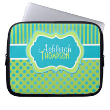 Aqua-Limone weiße Polka-Punkt-Streifen-Laptop-Hüls Computer Schutzhüllen